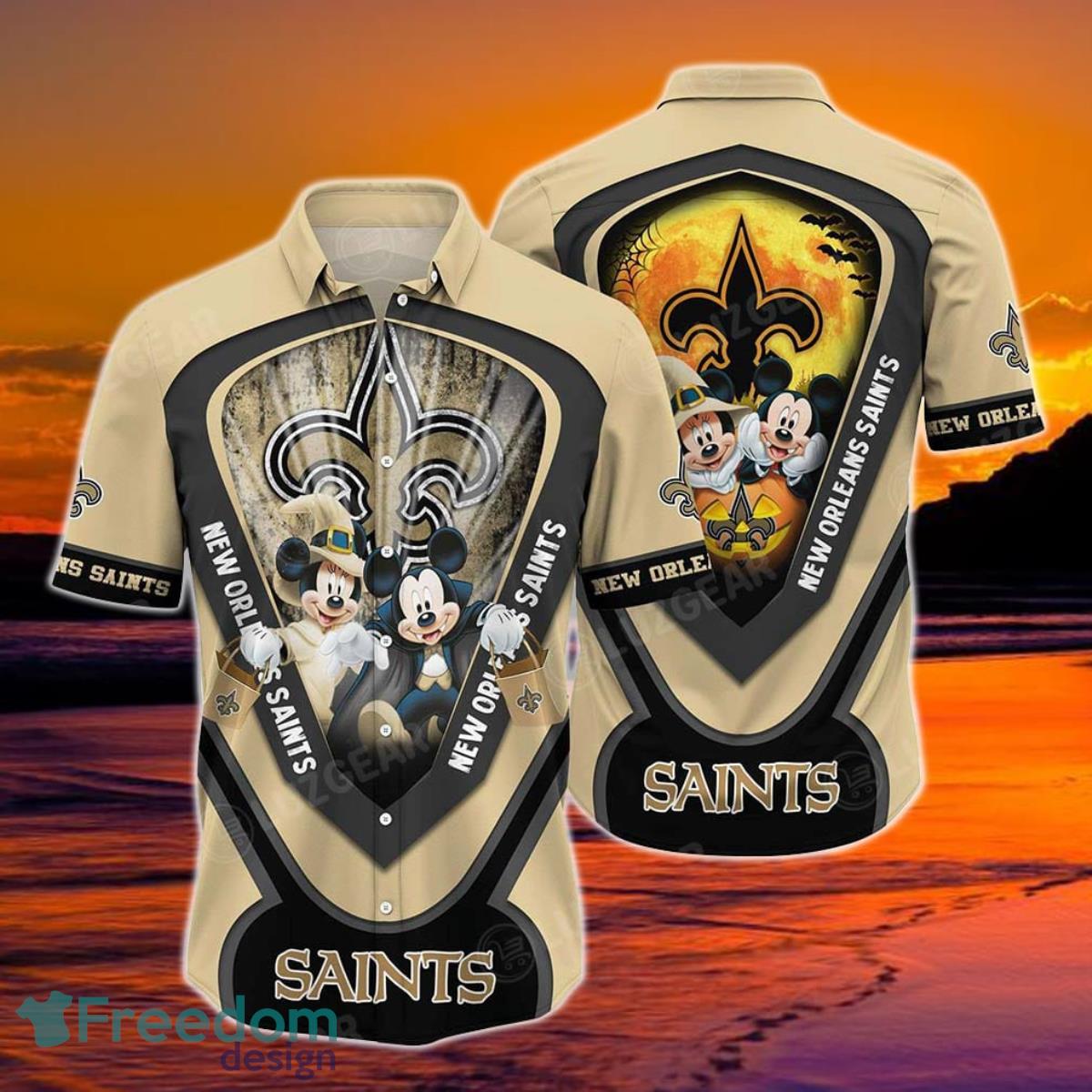 New Orleans Saints NFL Hawaiian Shirt Graphic Mickey Halloween Night Style Hot Trending For Fans Product Photo 1