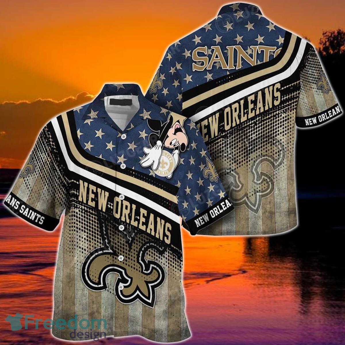 New Orleans Saints NFL Hawaiian Shirt Mickey Graphic American Flag Printed 3D Shirt Best Gift For Fans Product Photo 1