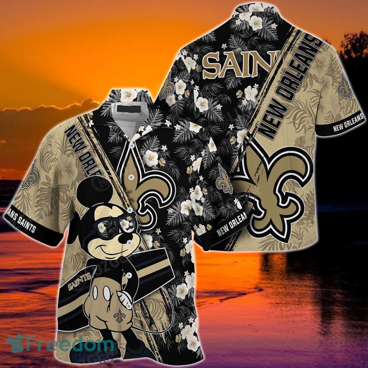 New Orleans Saints NFL Hawaiian Shirt Mickey Print Floral Pattern This Summer For Sports Fans Product Photo 1