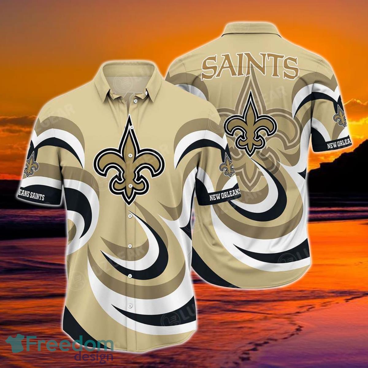 New Orleans Saints Men Summer Hawaiian Outfit 2 Piece Button Down Shirt +  Shorts