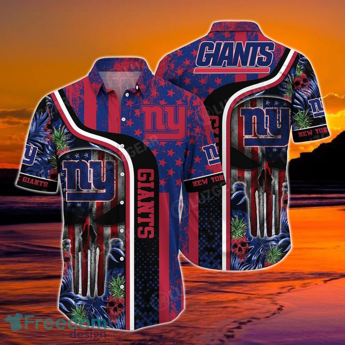 New York Giants NFL Hawaiian Shirt Graphic Tropical Pattern Skull Punisher 3D Printed Best Gift For Fans Product Photo 1