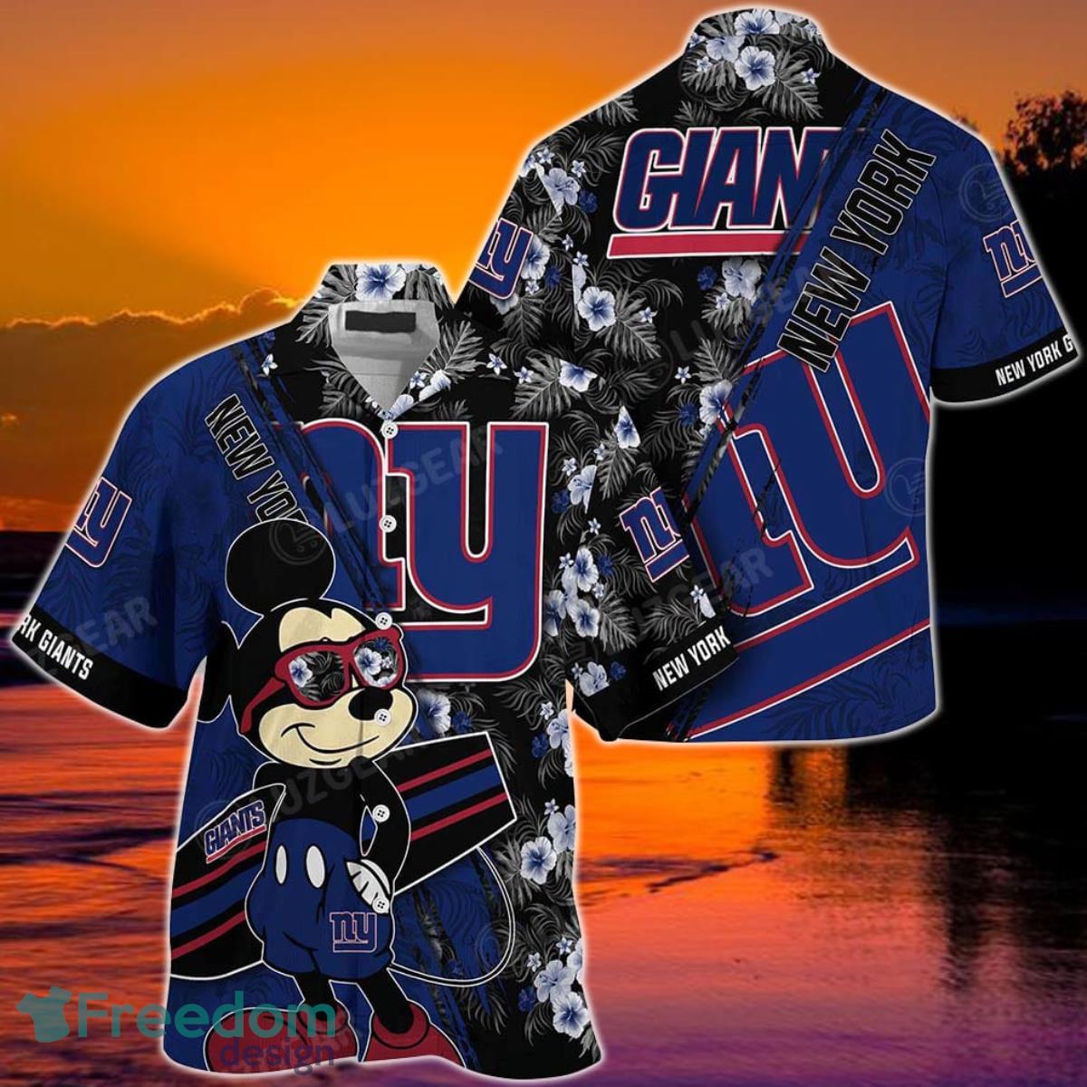 New York Giants Surfboard Parttern Mickey Mouse Flower Hawaiian Shirt -  Freedomdesign