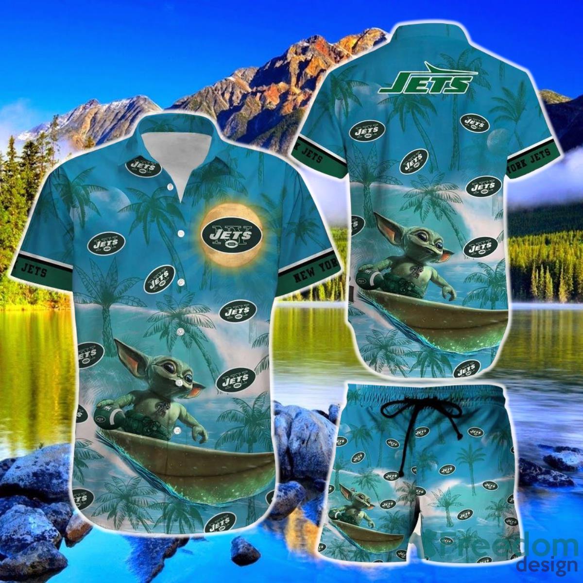 New York Jets Footbal NFL Baby Yoda Hawaiian Shirt And Short Style Summer Gift For Men Women Product Photo 1