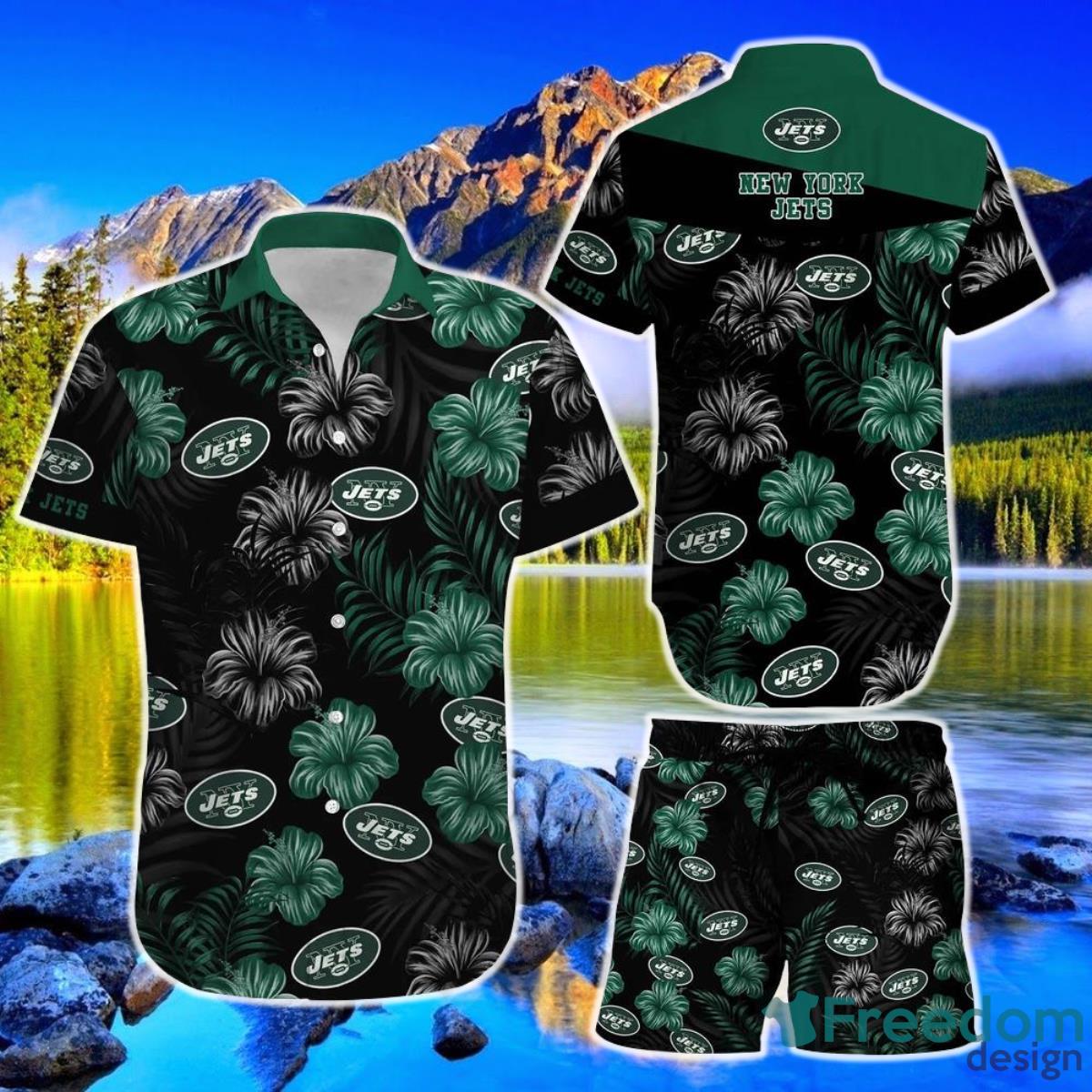 New York Jets NFL Football Hawaiian Shirt Short Summer With Flower Graphic Retro Sunset Hawaii Product Photo 1