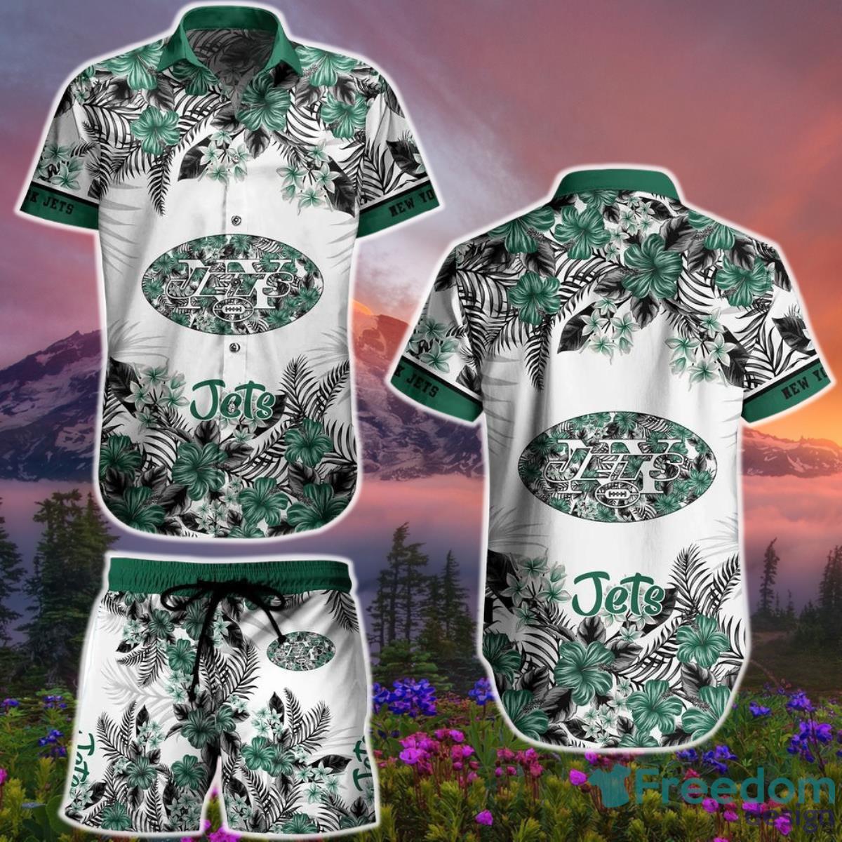 New York Jets NFL Hawaiian  Shirt And Short Graphic Flower Tropical Pattern Summer Product Photo 1