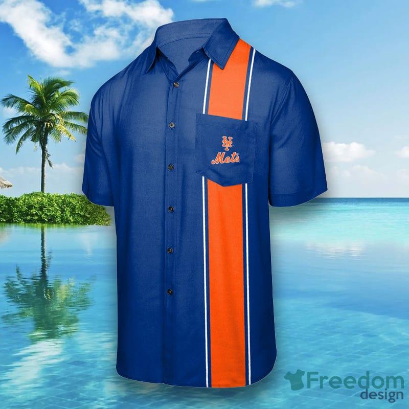 New York Mets MLB Mens Bowling Stripe Hawaiian Shirt - Freedomdesign