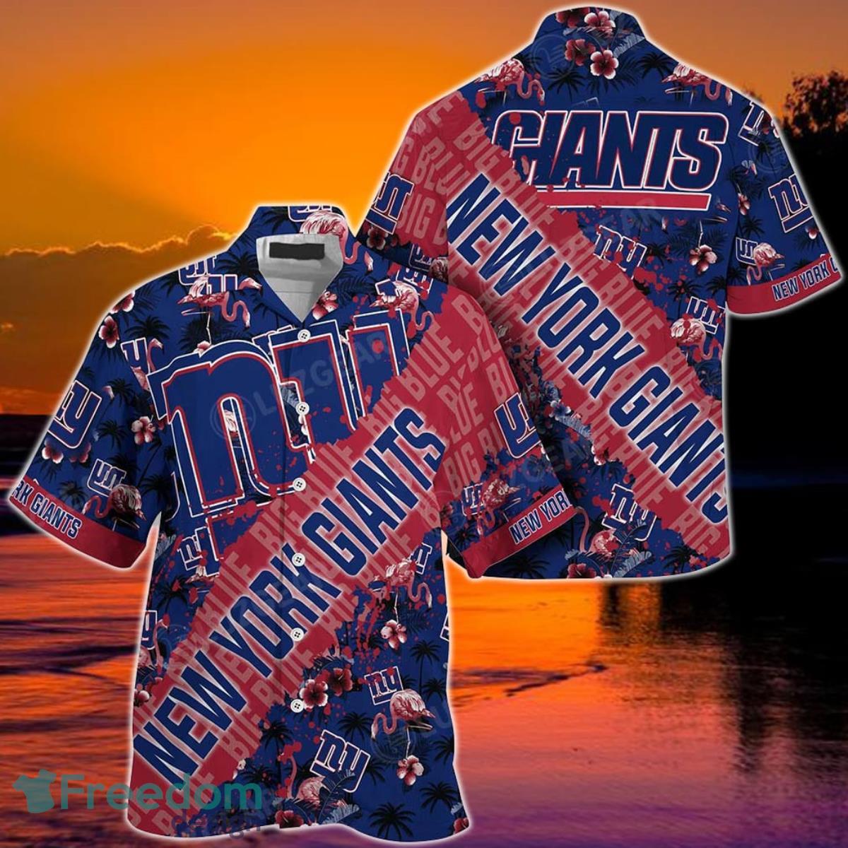 NFL New York Giants Hawaiian Shirt With Tropical Pattern Flamingo Printed For Fans Product Photo 1