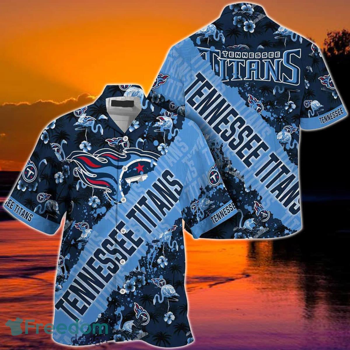 NFL Tennessee Titans Hawaiian Shirt With Tropical Pattern Flamingo Printed For Fans Product Photo 1