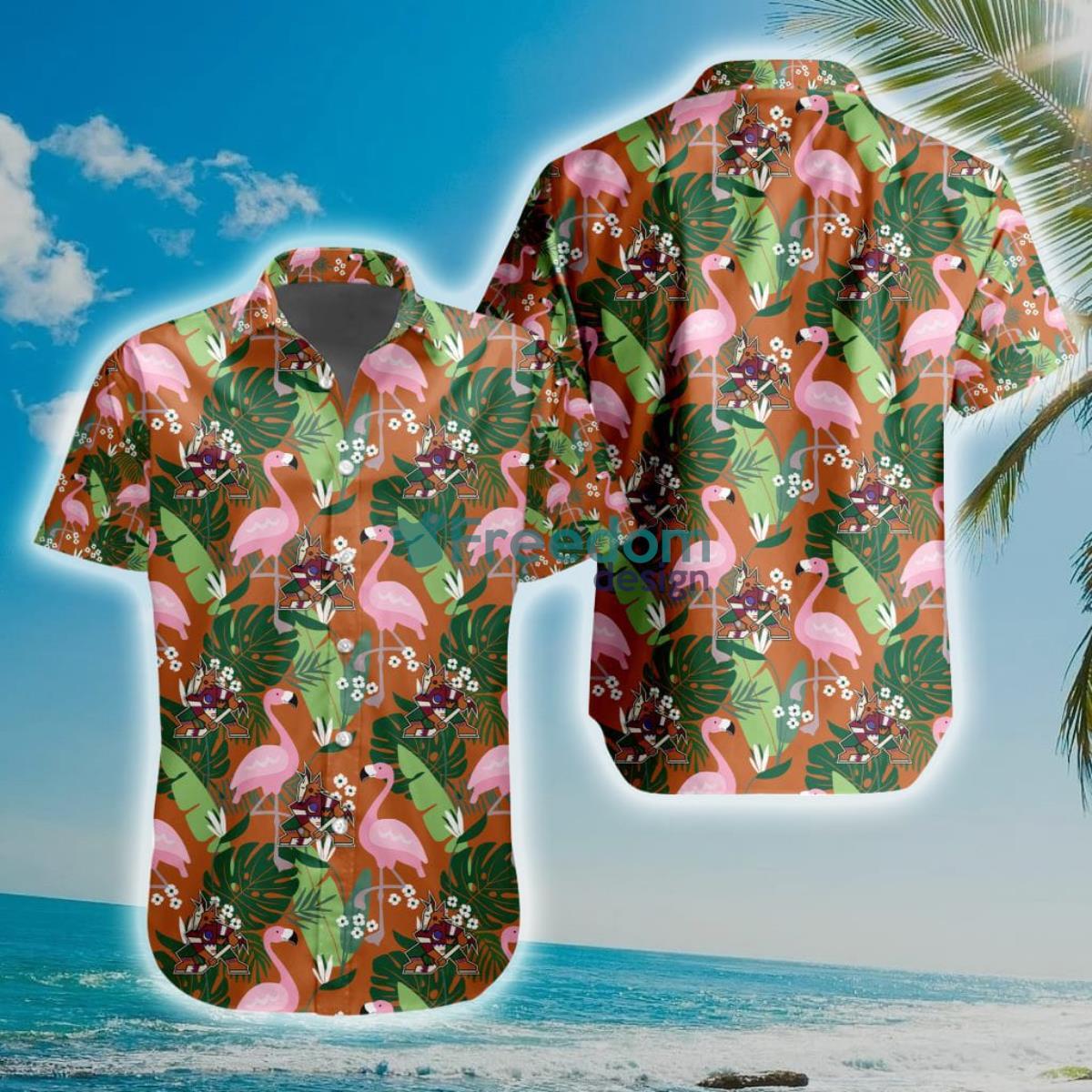 NHL Arizona Coyotes Flamingo Flowers Hawaiian Shirt Product Photo 1