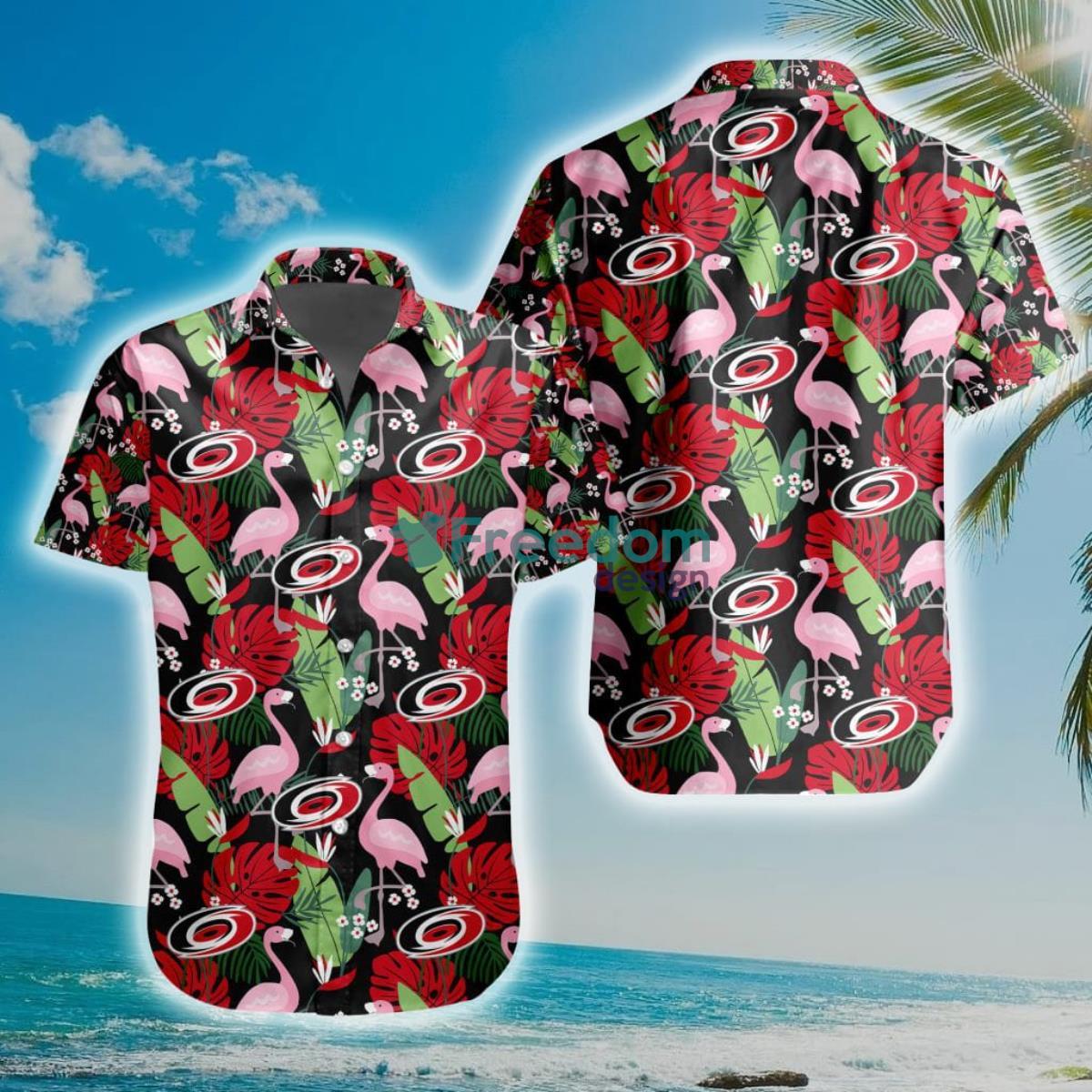 NHL Carolina Hurricanes Flamingo Flowers Hawaiian Shirt Product Photo 1