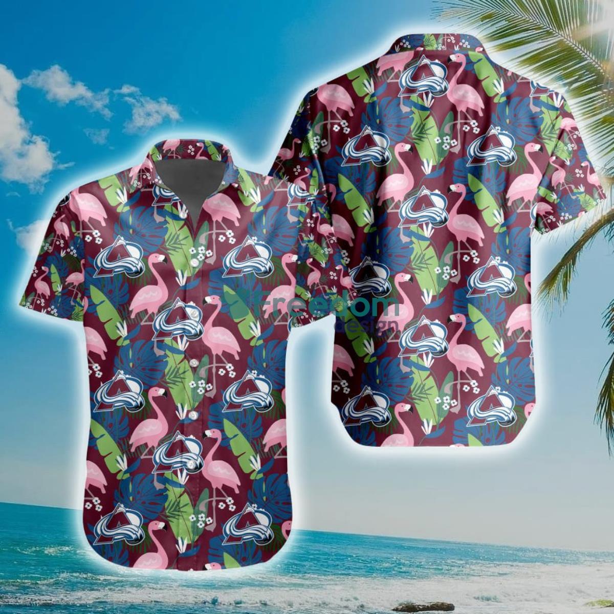 NHL Colorado Avalanche Flamingo Flowers Hawaiian Shirt Product Photo 1