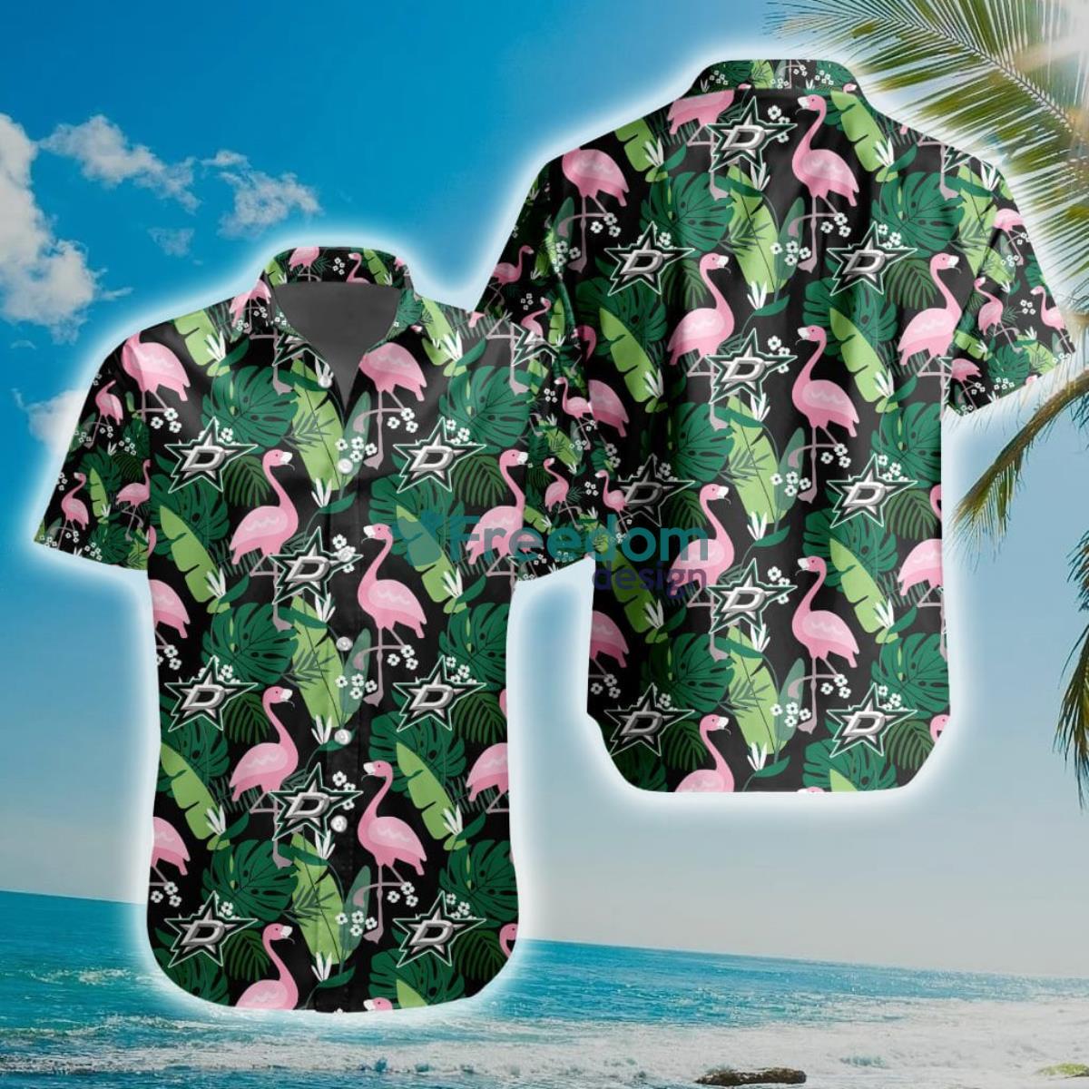 NHL Dallas Stars Flamingo Flowers Hawaiian Shirt Product Photo 1