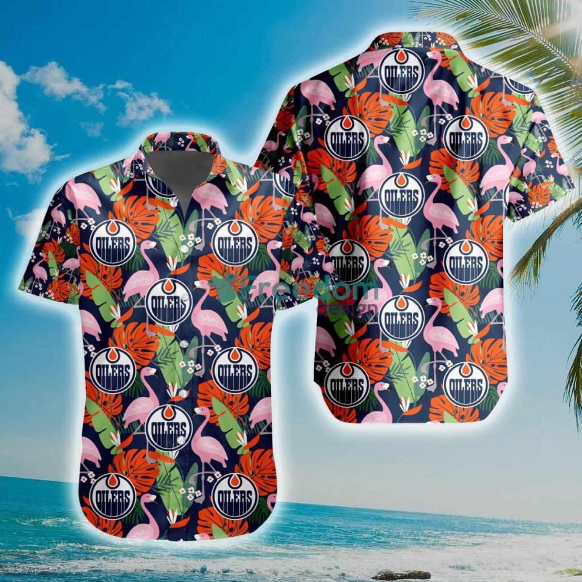 NHL Edmonton Oilers Flamingo Flowers Hawaiian Shirt Product Photo 1