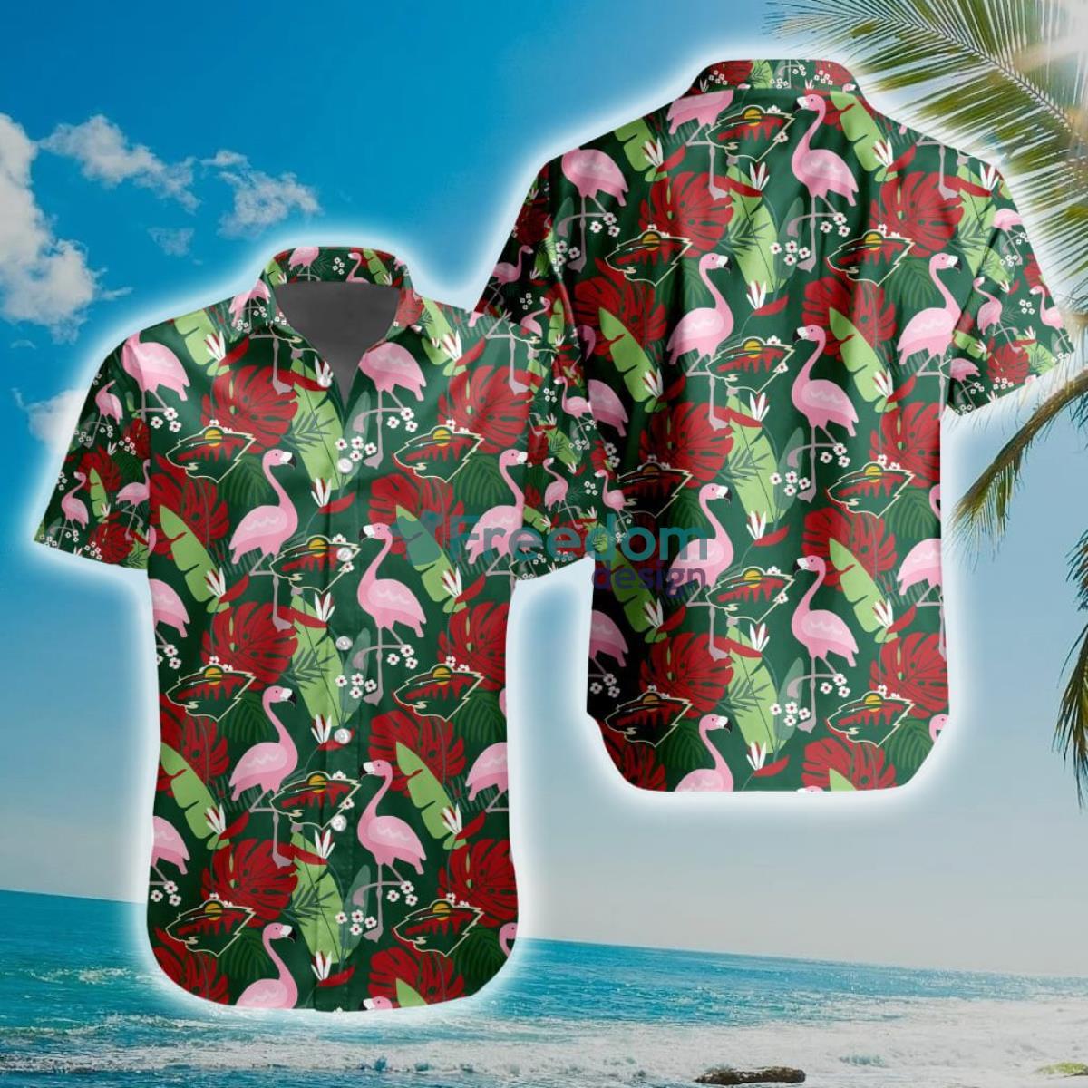 NHL Minnesota Wild Flamingo Flowers Hawaiian Shirt Product Photo 1