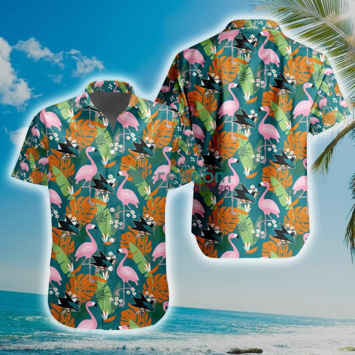 San Jose Sharks Short Sleeve Button Up Tropical Aloha Hawaiian