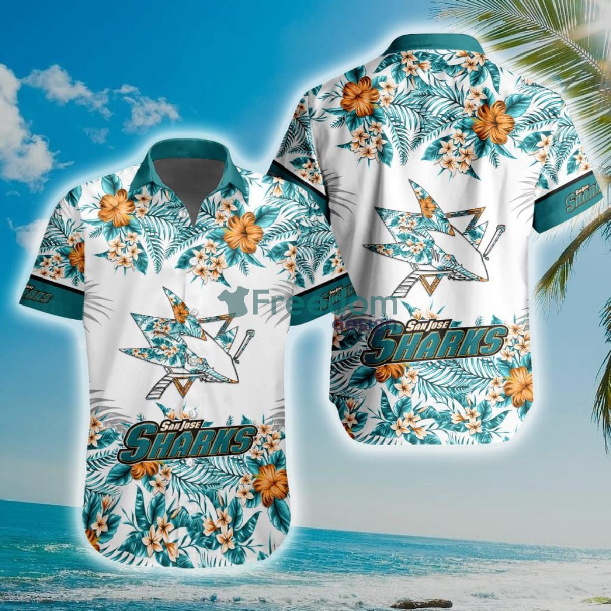 San Jose Sharks Short Sleeve Button Up Tropical Aloha Hawaiian