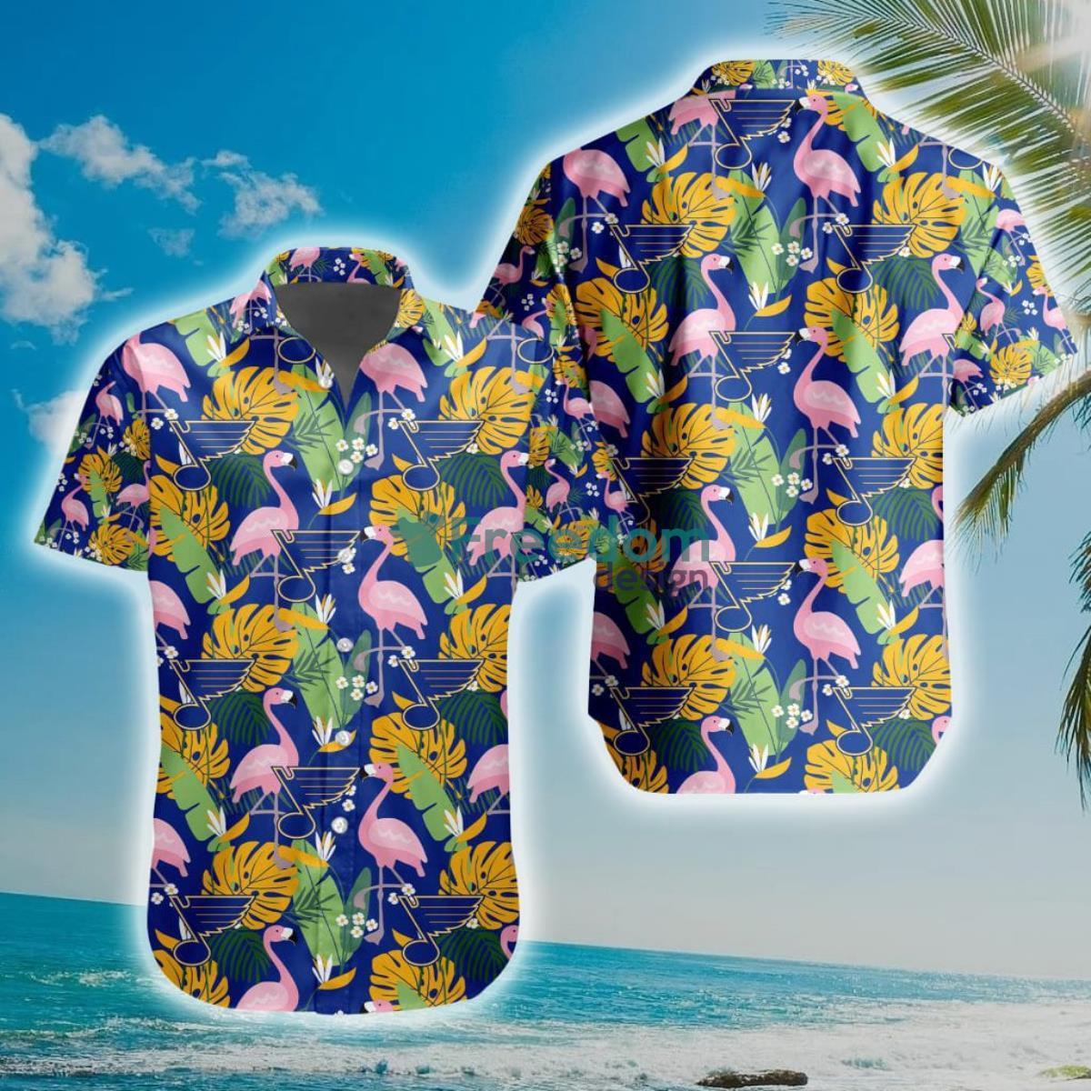 NHL St. Louis Blues Flamingo Flowers Hawaiian Shirt Product Photo 1