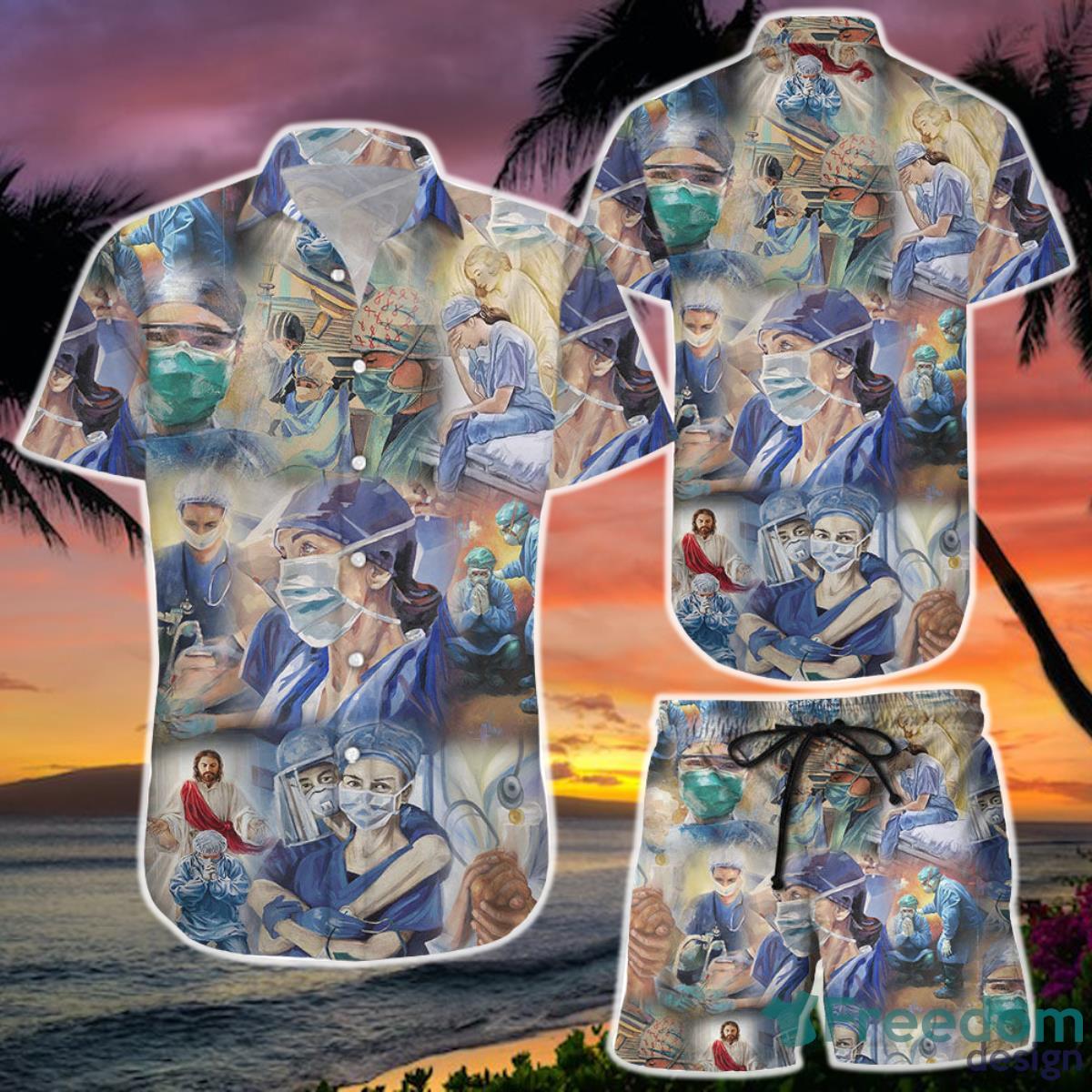 Nurse Hawaiian Shirt And Short Nurse Brave Summer Time Button Down Shirts Awesome Gifts For Nurse Product Photo 1