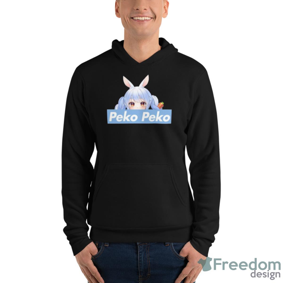 Peko Peko Peeker Holomyth Bunny Hare Girl Hololive Usada Pekora Shirt image Peko Peko Peeker Holomyth Bunny Hare Girl Hololive Usada Pekora Shirt - Unisex Fleece Pullover Hoodie