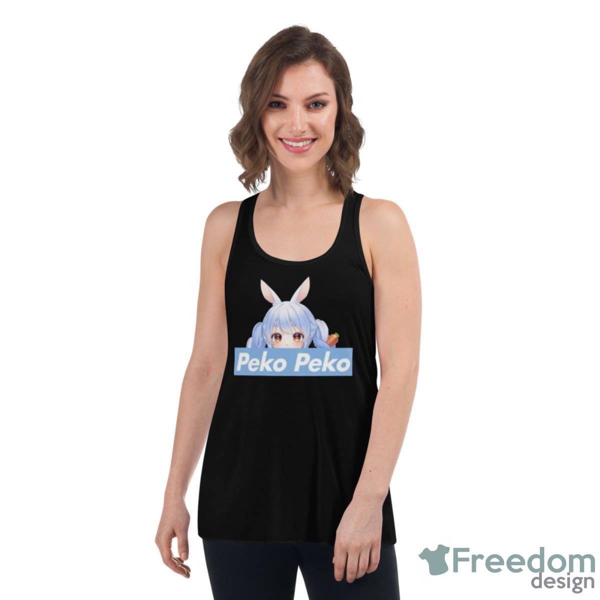 Peko Peko Peeker Holomyth Bunny Hare Girl Hololive Usada Pekora Shirt - Womens Flowy Racerback Tank Peko Peko Peeker Holomyth Bunny Hare Girl Hololive Usada Pekora Shirt - Womens Flowy Racerback Tank