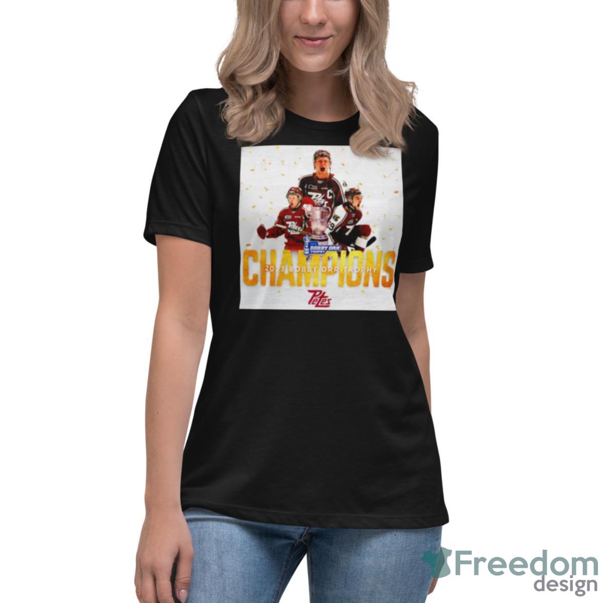 Peterborough Petes 2023 Bobby Orr Trophy Champions Shirt - Womens Relaxed Short Sleeve Jersey Tee Peterborough Petes 2023 Bobby Orr Trophy Champions Shirt - Womens Relaxed Short Sleeve Jersey Tee