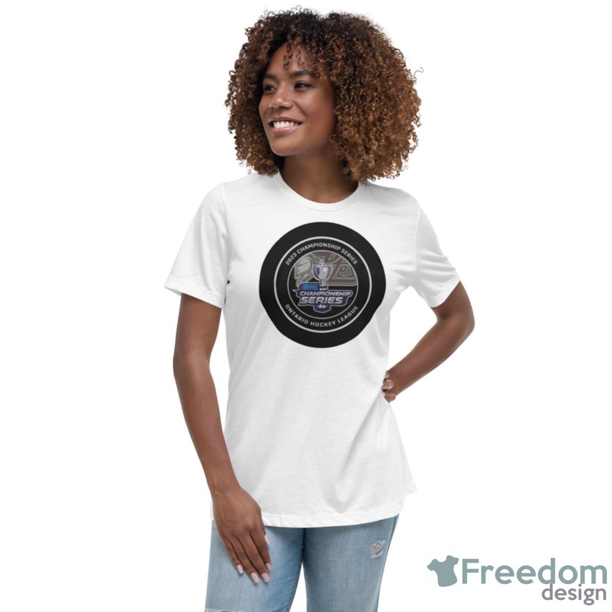 Peterborough Petes Vs London Knights 2023 OHL Championship Series Shirt - Womens Relaxed Short Sleeve Jersey Tee Peterborough Petes Vs London Knights 2023 OHL Championship Series Shirt - Womens Relaxed Short Sleeve Jersey Tee