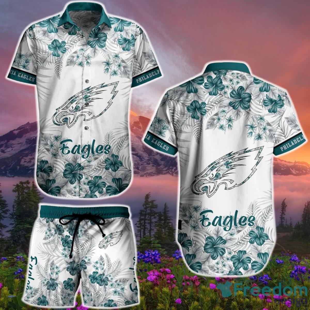 Philadelphia Eagles NFL Hawaiian  Shirt And Short Graphic Flower Tropical Pattern Summer Product Photo 1