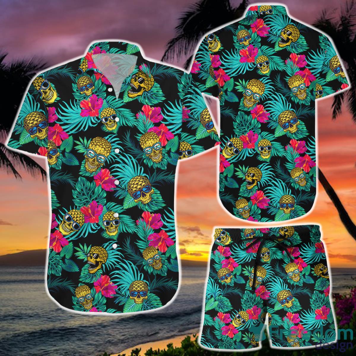 Pineapple Skull Hawaiian Shirt And Short Tropical Skull Pineapple Green Button Down Shirts Sugar Skull Gifts Product Photo 1