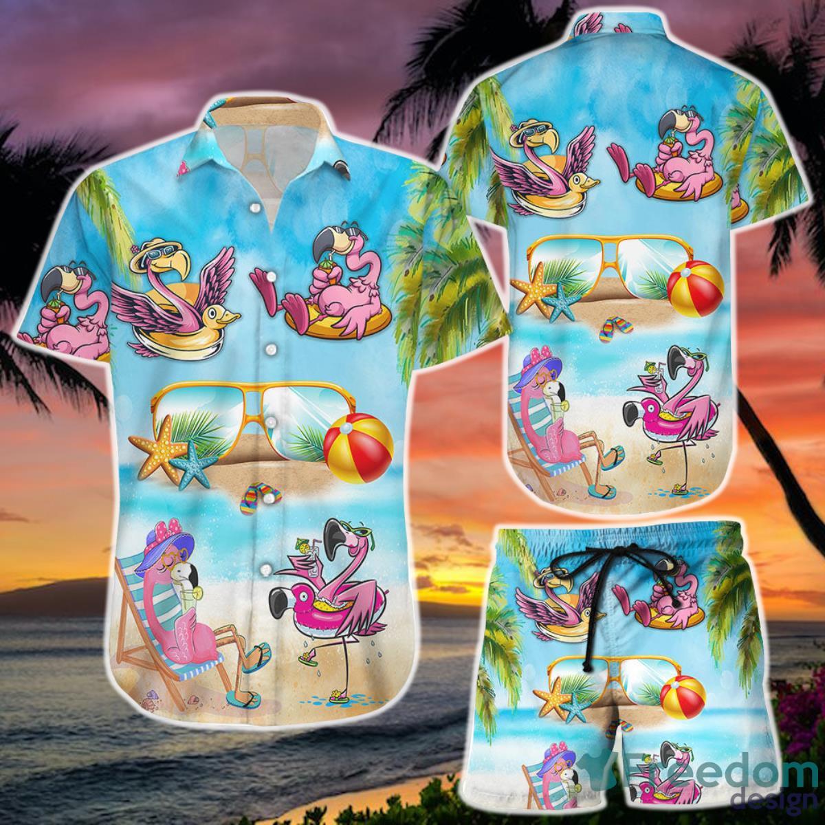 Pink Flamingos Cocktail Summer Vibes Beach Aloha Hawaii Shirt  and Short Product Photo 1