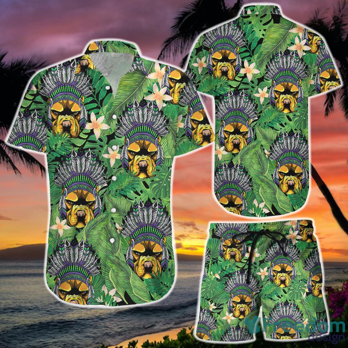 Pitbull Hawaiian Shirt And Short Pitbull Dog Head With Indian Hat Tropical Summer Holiday Gift Product Photo 1