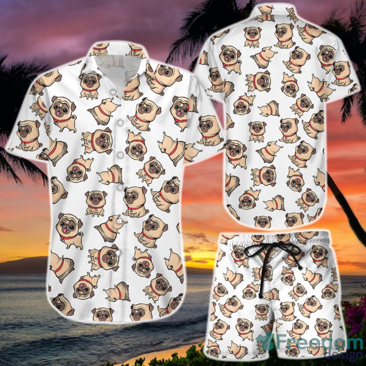 Pugs Dog Cute Pattern I Love French Bulldog Hawaii Shirt and Short  Pug Related Gifts Product Photo 1