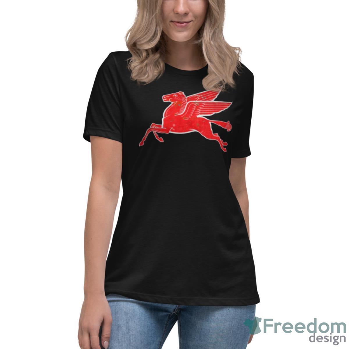 Red Pegasus Distressed Version Facing Left Shirt - Womens Relaxed Short Sleeve Jersey Tee Red Pegasus Distressed Version Facing Left Shirt - Womens Relaxed Short Sleeve Jersey Tee
