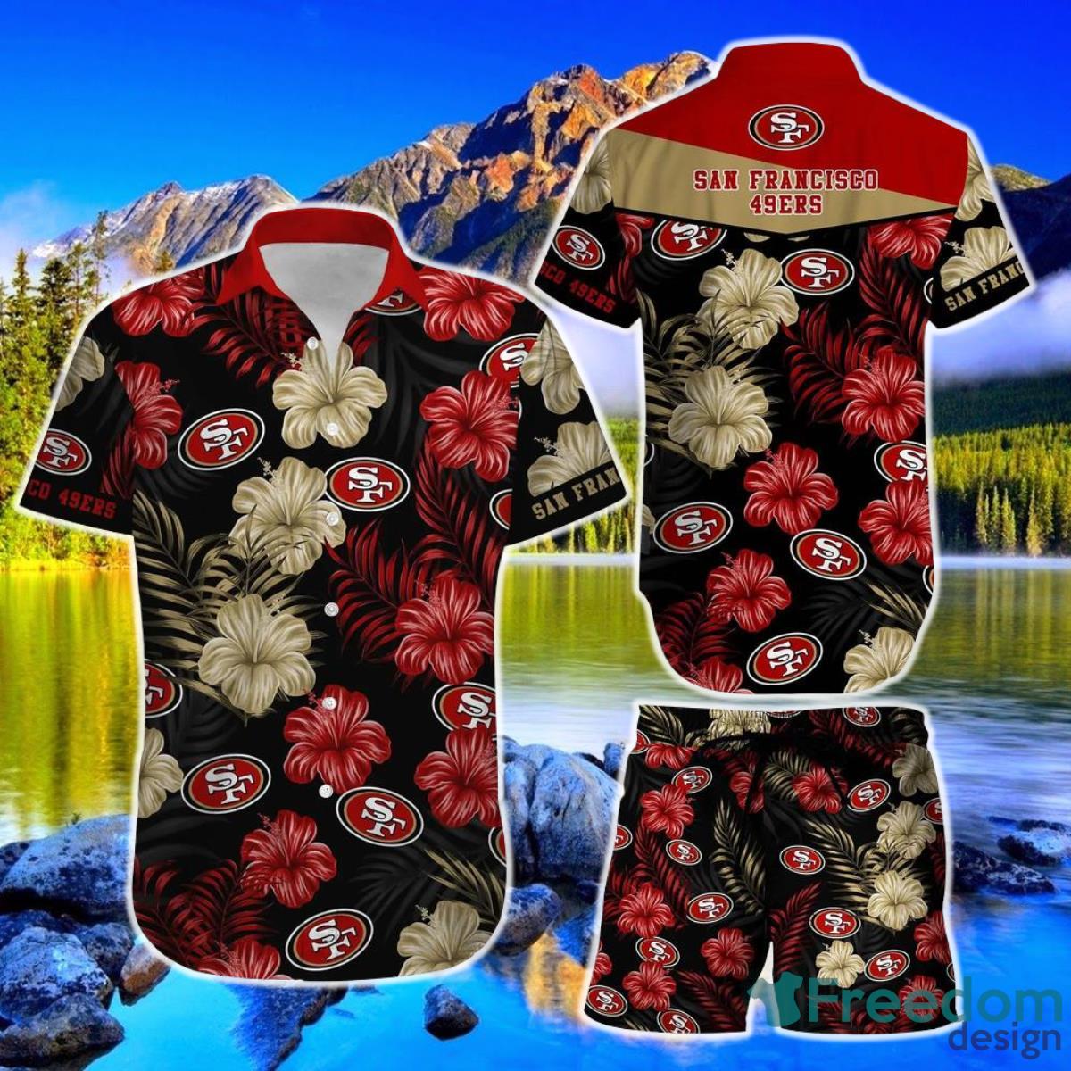 San Francisco 49ers NFL Football Hawaiian Shirt Short Summer With Flower Graphic Retro Sunset Hawaii Product Photo 1