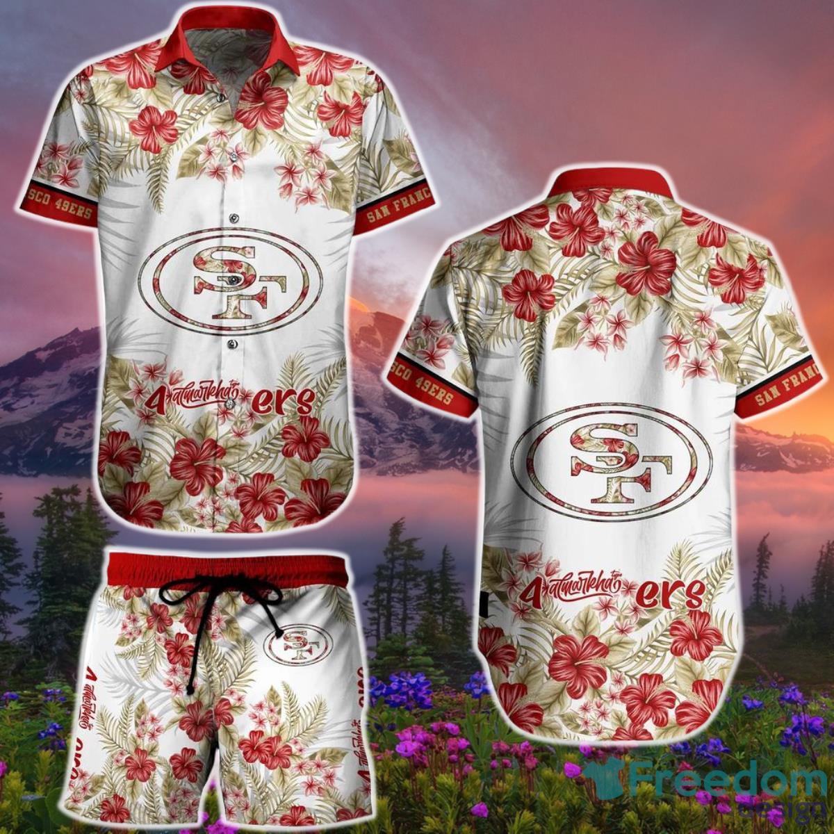 49ers Hawaiian Shirt Yellow Tropical Flower San Francisco 49ers