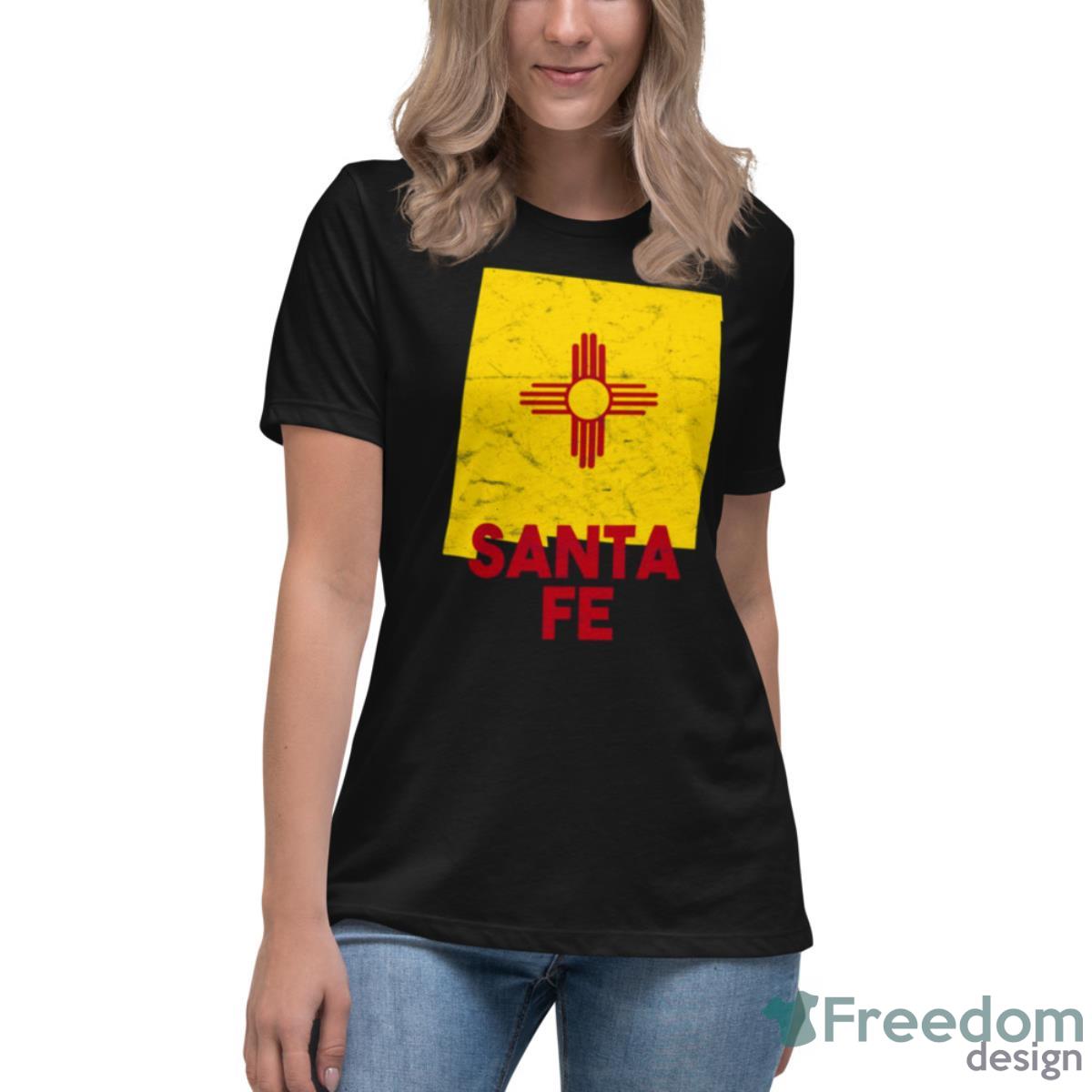 Santa Fe New Mexico Map Shaped State Flag Shirt - Womens Relaxed Short Sleeve Jersey Tee Santa Fe New Mexico Map Shaped State Flag Shirt - Womens Relaxed Short Sleeve Jersey Tee