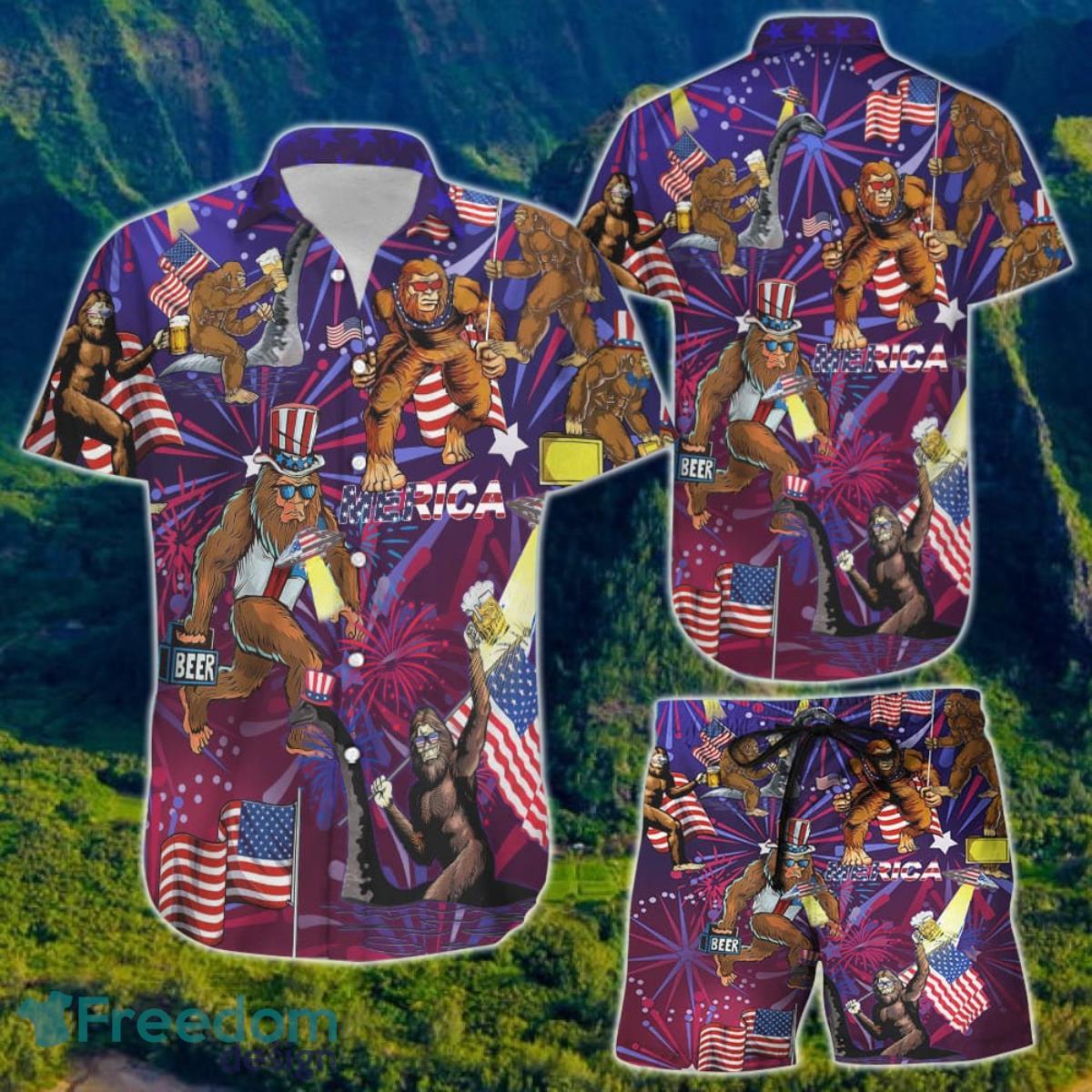 Sasquatch Hawaiian Shirt And Short For Men And Women Product Photo 1