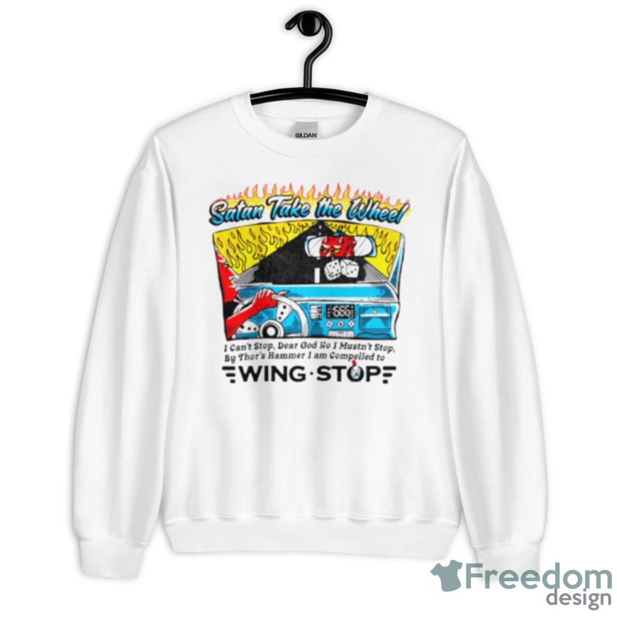 Satan Take The Wheel Wing Stop Shirt - Unisex Heavy Blend Crewneck Sweatshirt