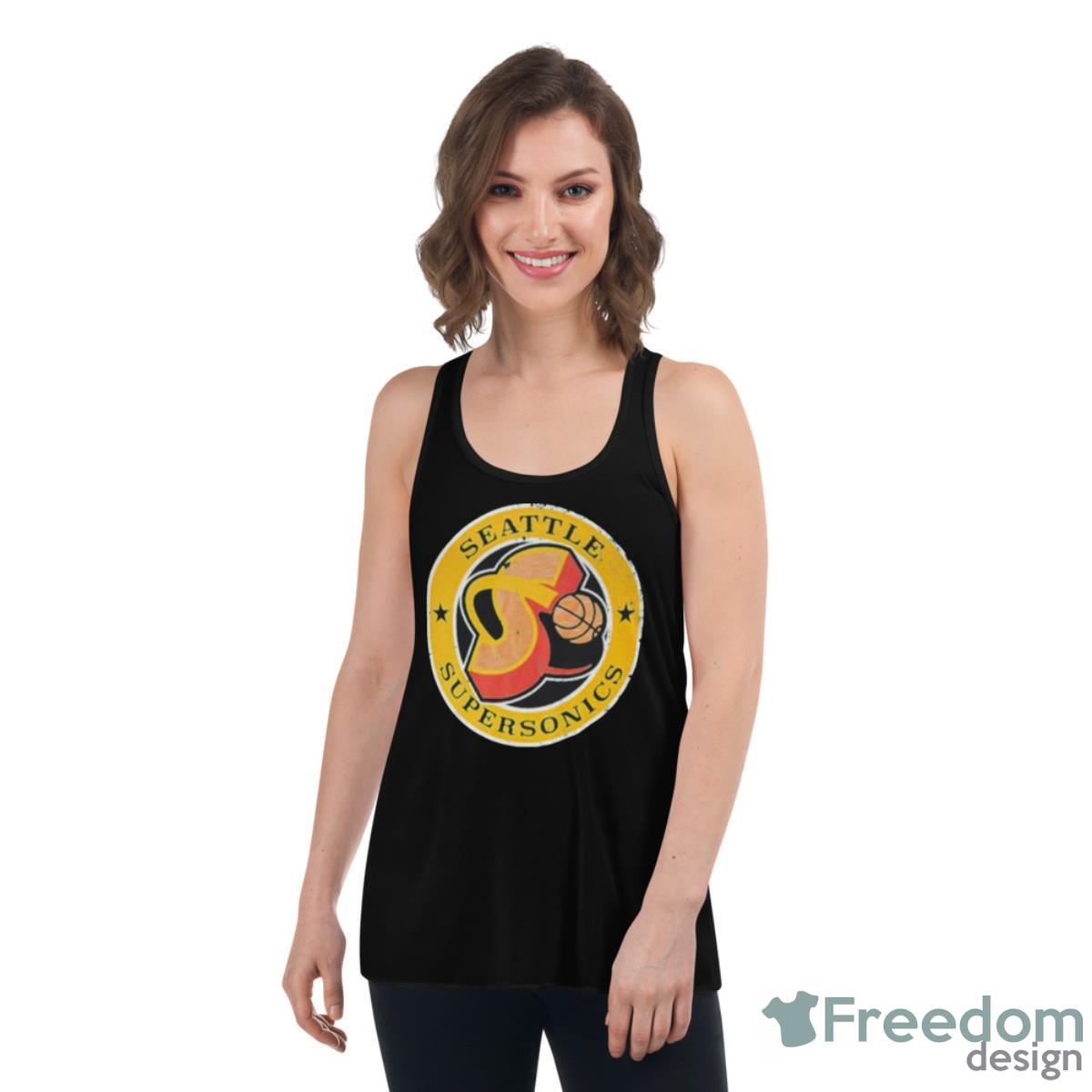 Seattle SuperSonics Orbit Badge Shirt - Womens Flowy Racerback Tank Seattle SuperSonics Orbit Badge Shirt - Womens Flowy Racerback Tank
