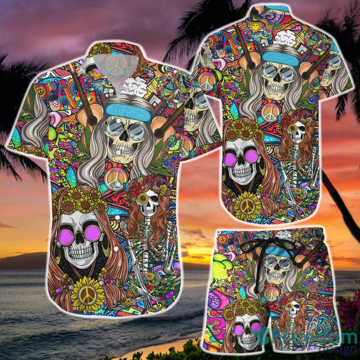 Skull Flowers Hippie Sunflower Skull Hippie Soul Aloha Shirts and Short Skull Gifts For Women Product Photo 1