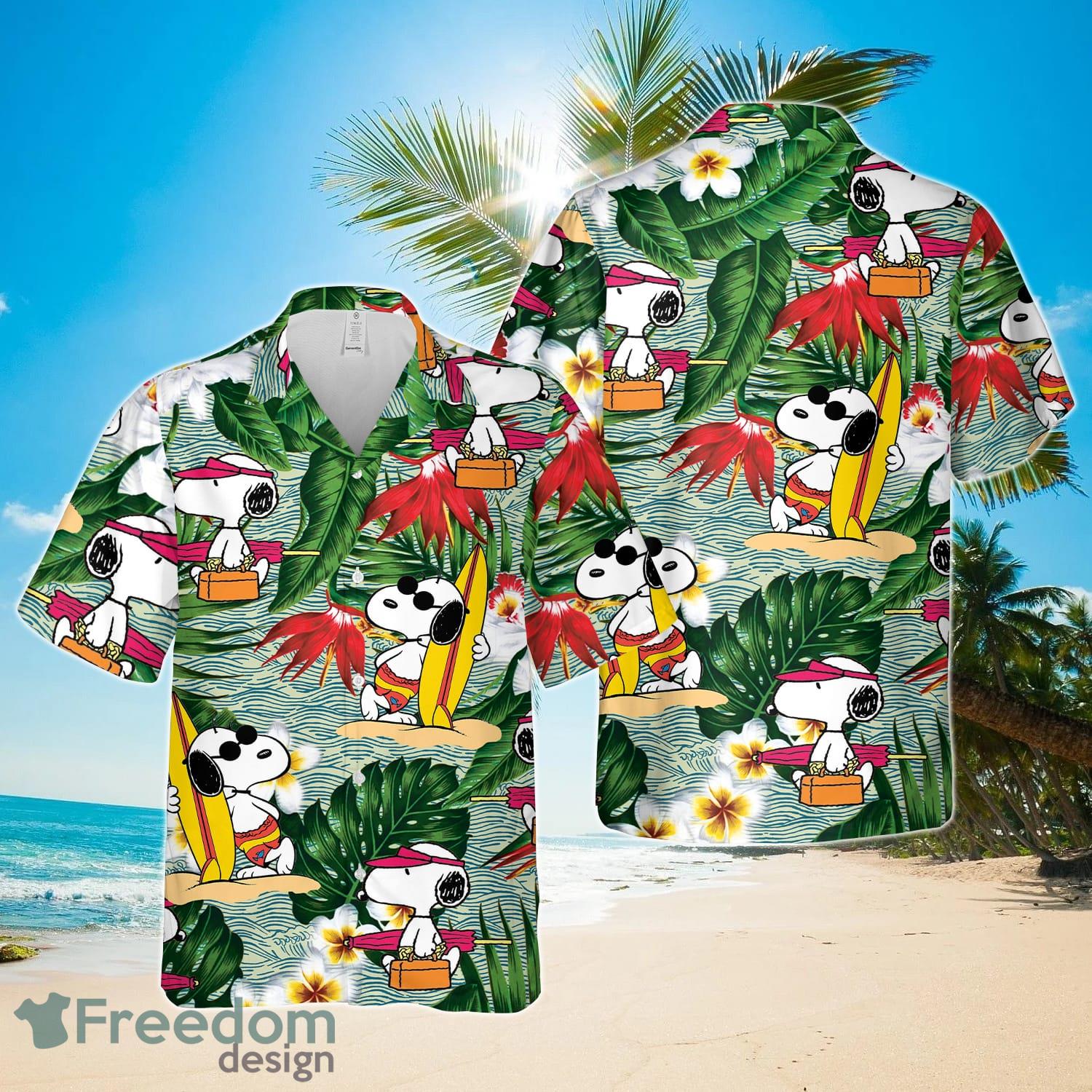 Snoopy_Dog Surfing Pattern Flowers Hawaiian Shirt Product Photo 1