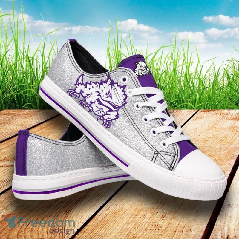 TCU Horned Frogs NCAA Men And Women Glitter Low Top Canvas Shoes For Fans - TCU Horned Frogs NCAA Womens Glitter Low Top Canvas Shoes_1