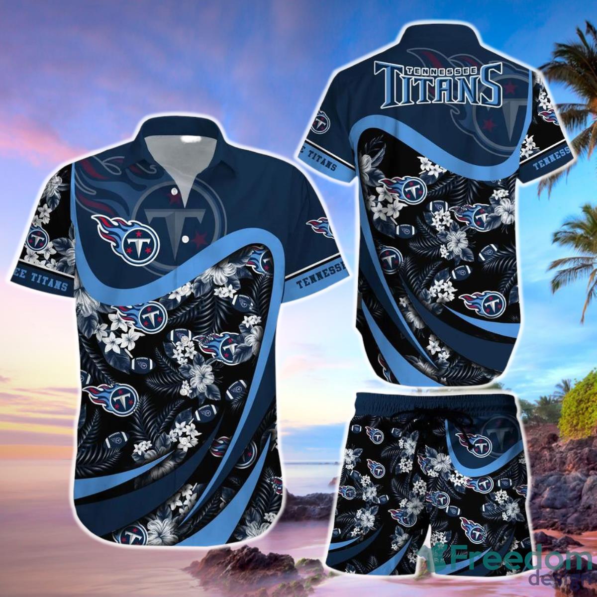 Tennessee Titans NFL Palm Trees Pattern Combo Hawaiian Shirt And