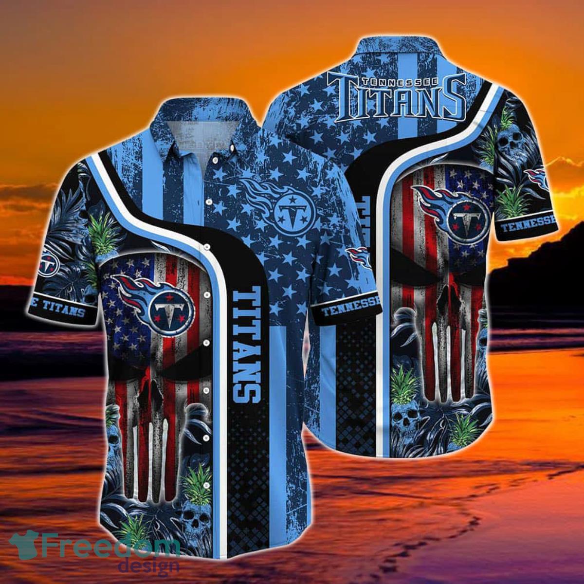 Tennessee Titans NFL Hawaiian Shirt Graphic Tropical Pattern Skull Punisher 3D Printed Product Photo 1