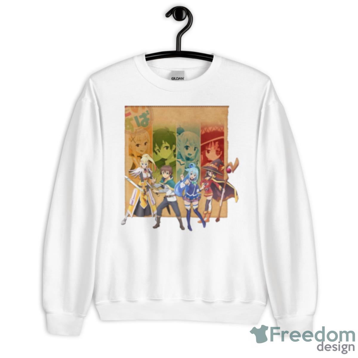 The Four Main Characters Of Konosuba Anime Shirt - Unisex Heavy Blend Crewneck Sweatshirt