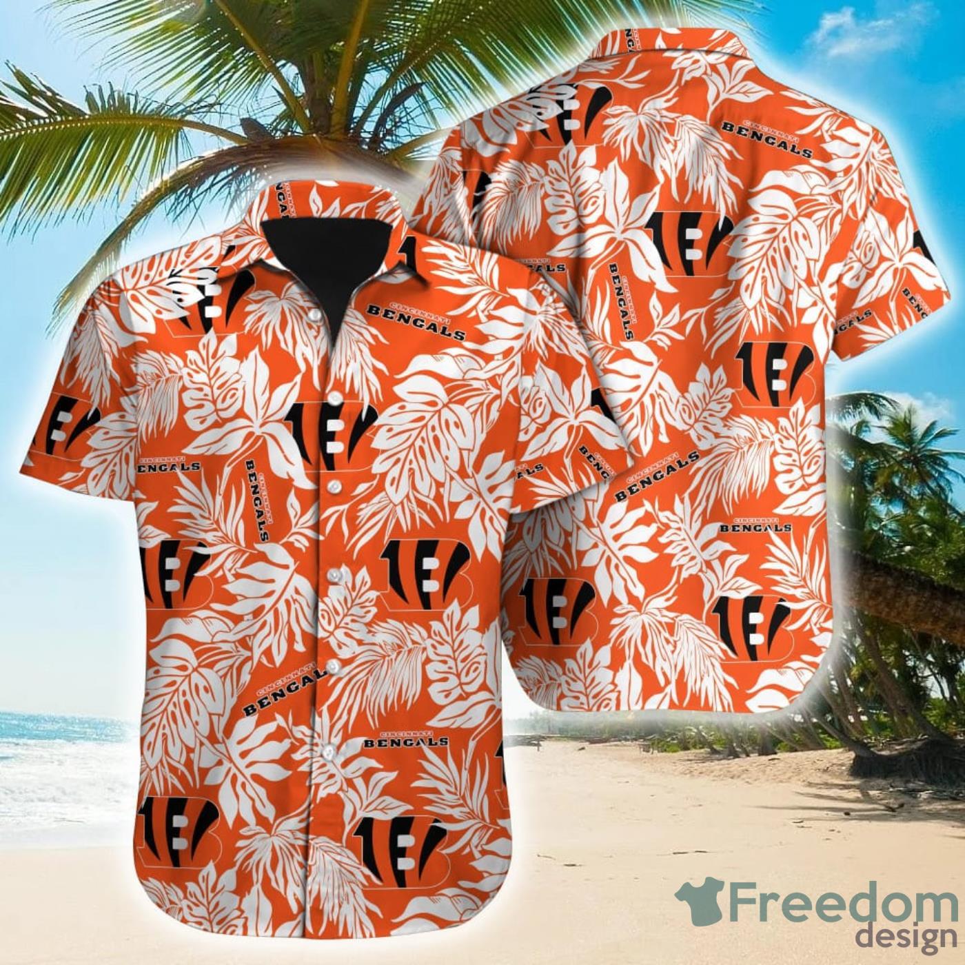 Nfl Cincinnati Bengals Tropical Flowers Orange Trendy Hawaiian