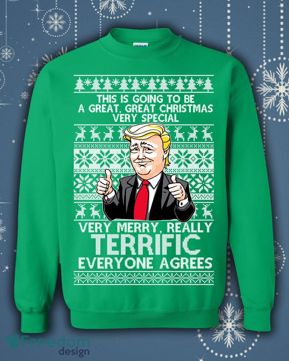 Ugly Christmas Sweater Trump Very Merry Really Terrific Christmas Unisex Sweatshirt image Ugly Christmas Sweater Trump Very Merry Really Terrific Christmas Unisex Sweatshirt - Ugly Christmas Sweater Trump Very Merry Really Terrific Christmas Unisex Sweatshirt_2
