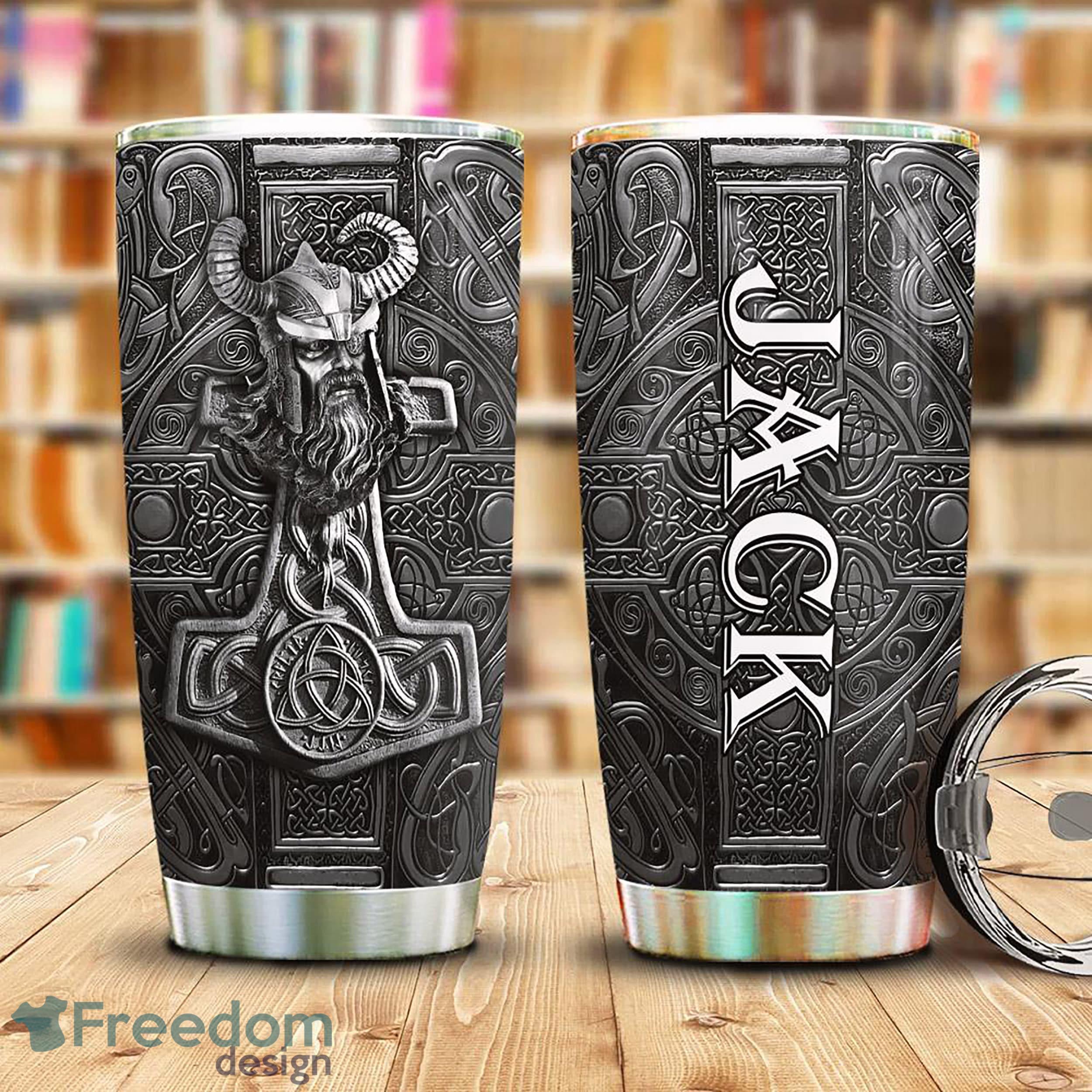 Viking Odin Metal Style Stainless Steel Tumbler Unique For Him Custom Name Tumbler Gift - Custom 3D Viking Odin Metal Style Stainless Steel Tumbler - Unique Tumbler - Birthday Gift - Gift For Him - Custom Name Tumbler Gift_1