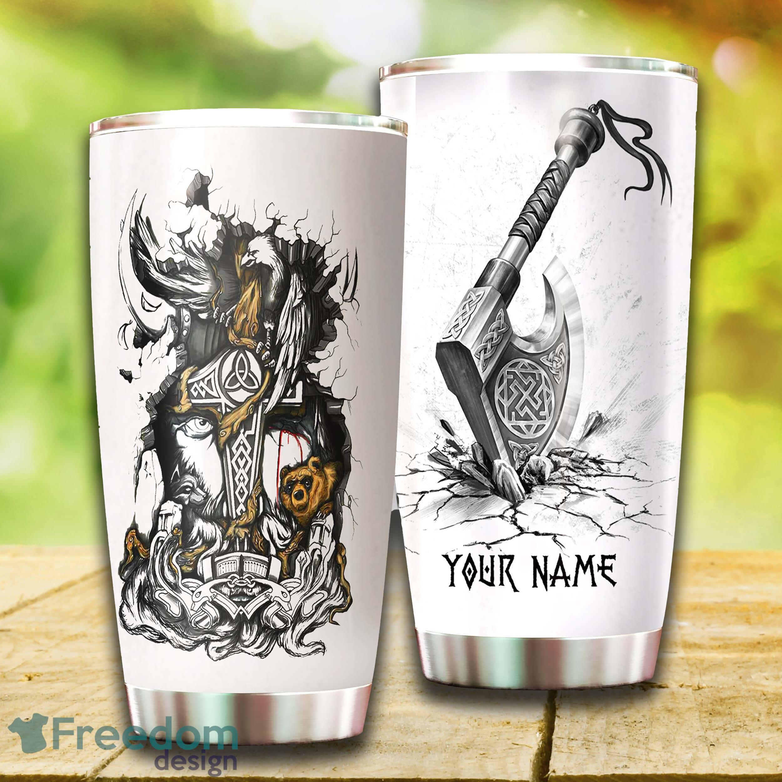 Vikings Hammer Stainless Steel Tumbler Unique For Him Custom Name Tumbler Gift - Custom 3D Vikings Hammer Stainless Steel Tumbler - Unique Tumbler - Birthday Gift - Gift For Him - Custom Name Tumbler Gift_4