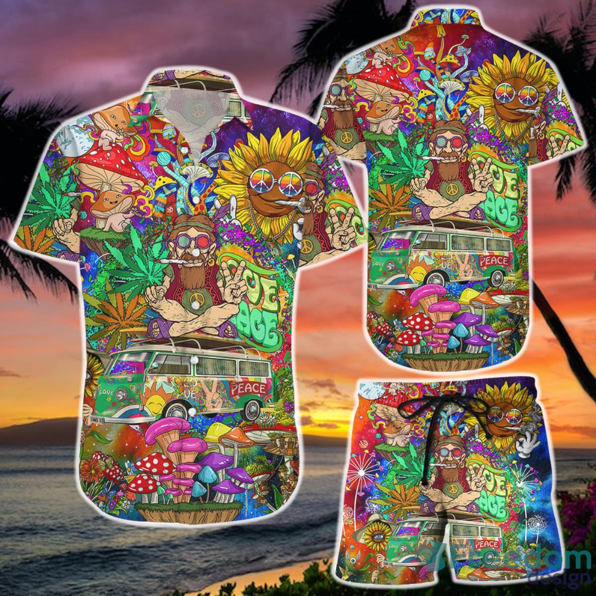 Weed Hippie Peace Mushroom Aloha Funny Hawaii Shirt and Short Beach Themed Gift Product Photo 1