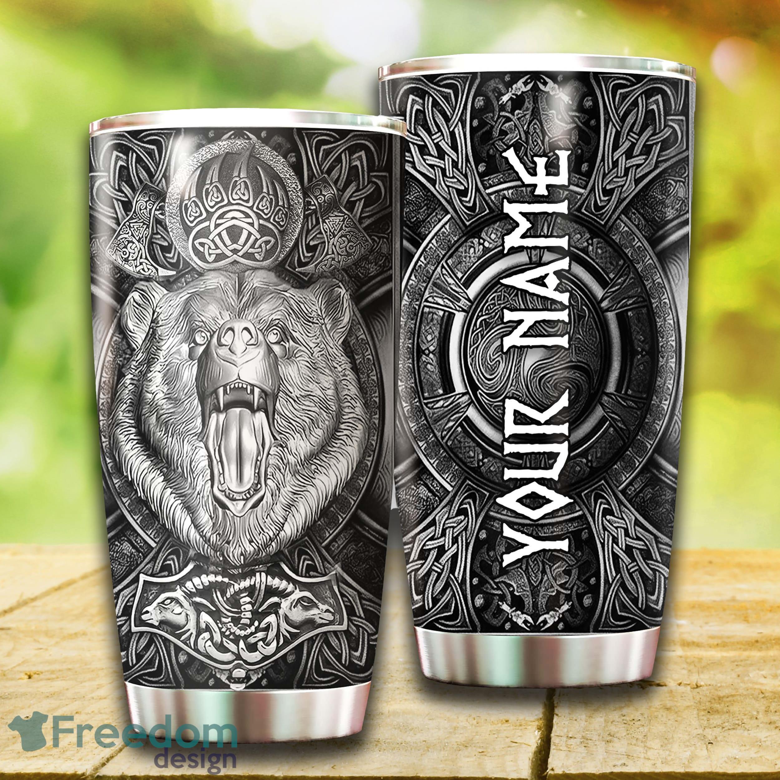 Wild Bear Viking Color Stainless Steel Tumbler Unique For Him Custom Name Tumbler Gift - Custom 3D Wild Bear Viking Color Stainless Steel Tumbler - Unique Tumbler - Birthday Gift - Gift For Him - Custom Name Tumbler Gift_3